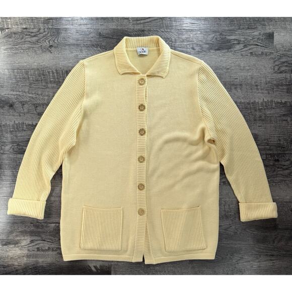 Women’s XL 42 BODE Yellow Knitted Cardigan Vintage Gold Metal Buttons 80s 90s - Picture 14 of 16